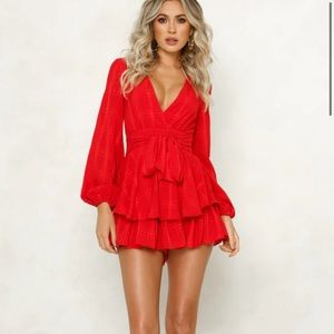 Hello Molly “must be lonely now” Red Romper NWT